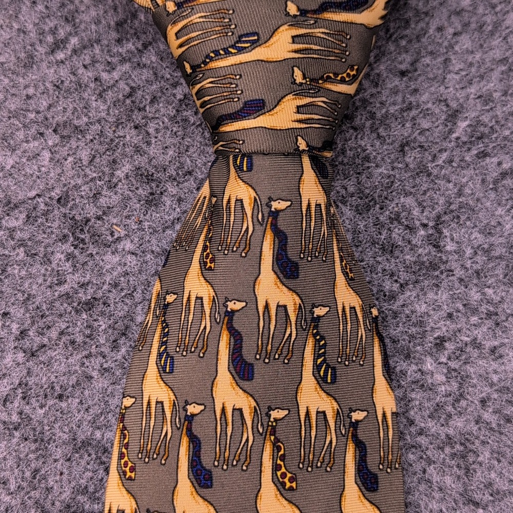 VTG Brooks Brothers Giraffe Silk Tie Mens OS Green Novelty Animal Print USA Made